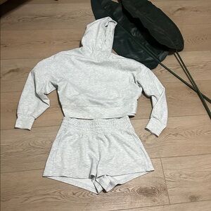 Yogalicious Light Gray Hoodie and Shorts Set